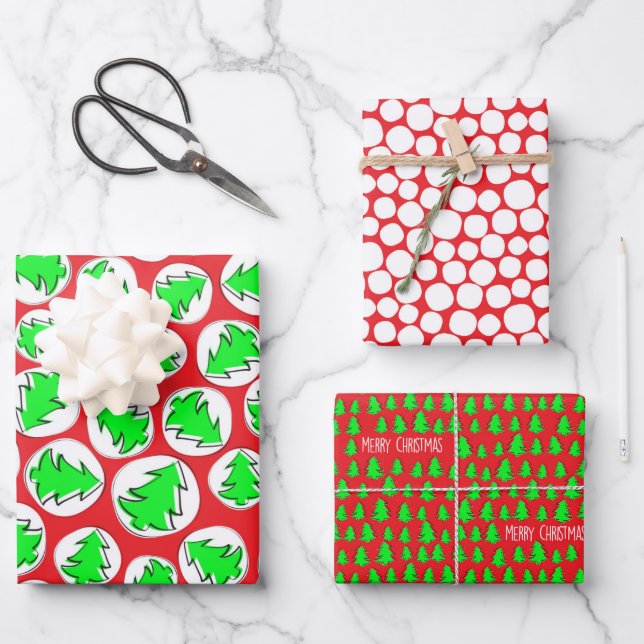 LITTLE CHRISTMAS TREES WRAPPING PAPER SHEET (Front)