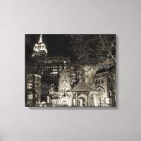 LITTLE CHURCH BIG CITY Stretched Canvas Print