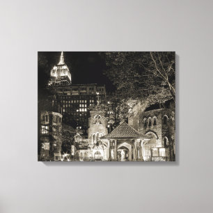 LITTLE CHURCH BIG CITY Stretched Canvas Print
