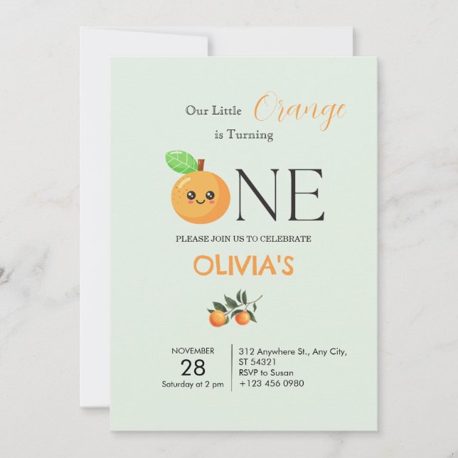 Little Citrus Orange 1st Birthday Invitation   (Front)