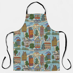 little city houses pattern  apron