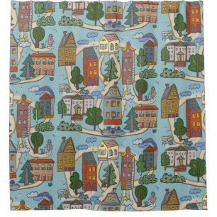 little city houses pattern shower curtain