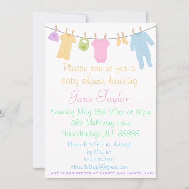 Little Clothes Baby Shower Invitations (Front)
