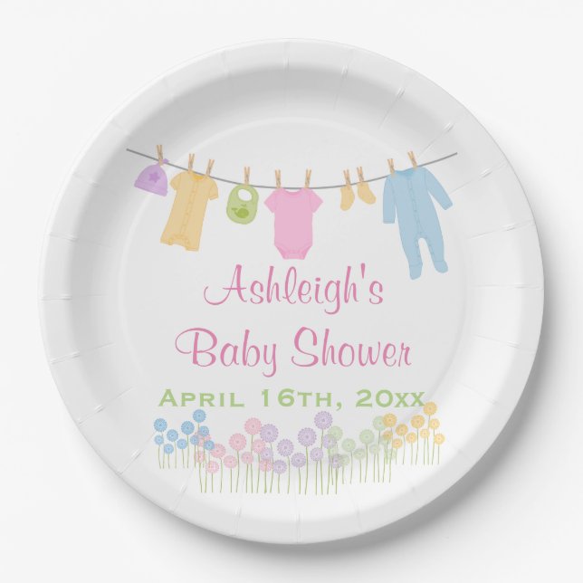 Little Clothes Baby Shower Paper Plate (Front)