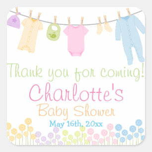 Little Clothes Baby Shower Party Favour Square Sticker