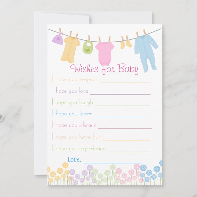 Little Clothes Baby Shower Wishes For Baby Game Invitation (Front)