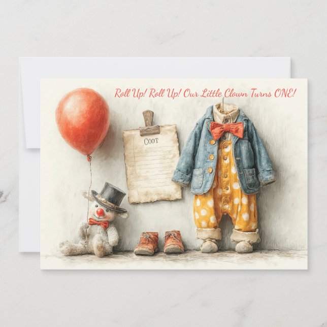 Little Clown 1st Birthday Show Invitation (Front)