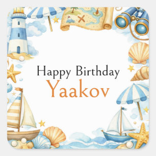 Little Coastal Explorer 4th Birthday For Boy Square Sticker