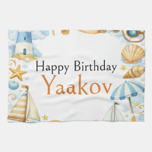 Little Coastal Explorer 4th Birthday For Boy Tea Towel