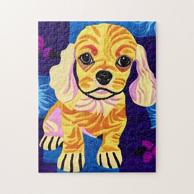 Little Cocker Spaniel Puppy Quilt Like Design Jigsaw Puzzle (Vertical)