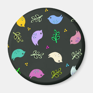 Little Colourful Birds Pattern on Black Magnet