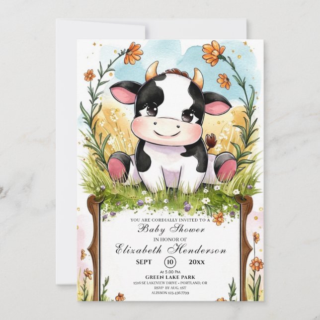Little Colourful Boho Cow Baby Shower Invitation (Front)