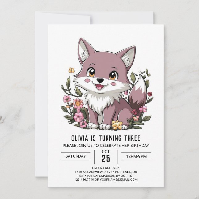 Little Colourful Digital Wolf Birthday Invitation (Front)