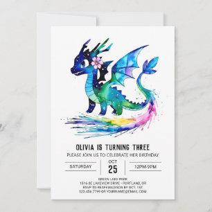 Little Colourful Dragon Digital Girl Birthday Invitation