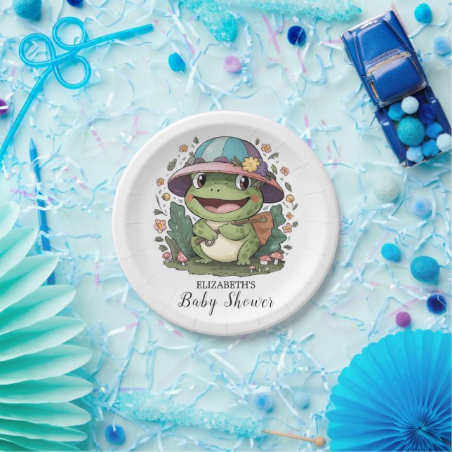 Little Colourful Frog Baby Shower Paper Plate (Party)