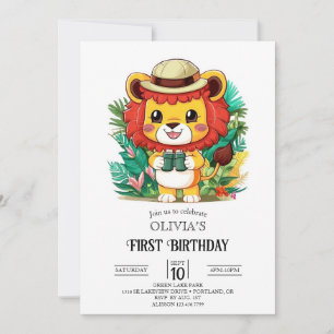 Little Colourful Lion 1st Birthday Digital Invitation