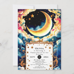 Little Colourful Moon Birthday Invitation