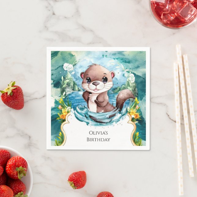 Little Colourful Otter Birthday Napkin (Insitu)