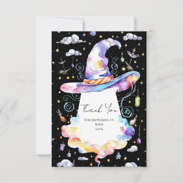Little Colourful Wizard Hat Baby Shower Thank You Card (Front)