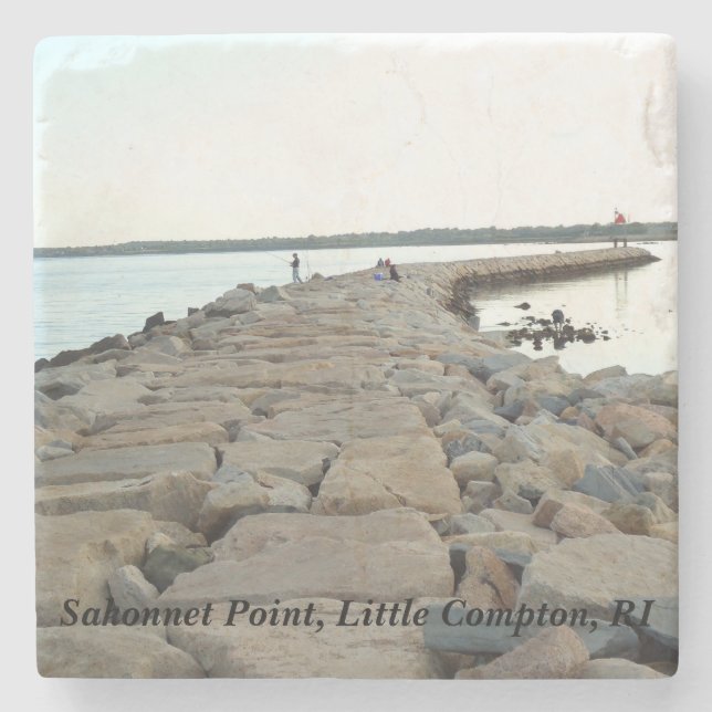 Little Compton, RI - Sakonnet Point breakwater Stone Coaster (Front)