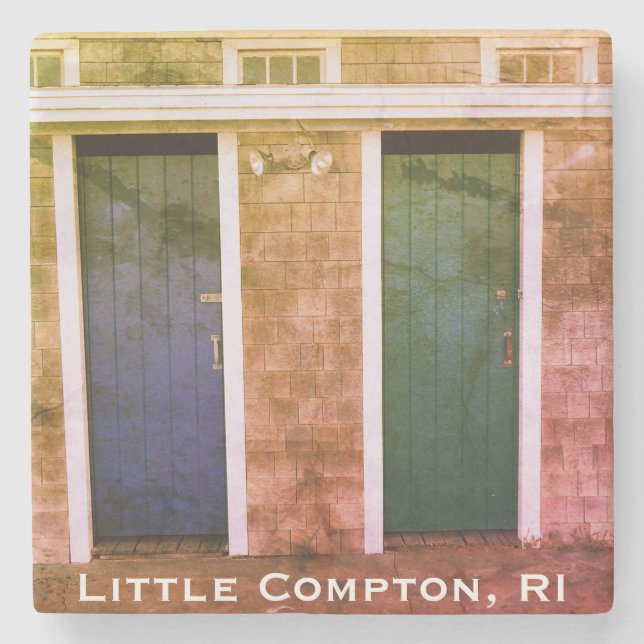 Little Compton, RI Summer Beach Bath Houses (LC) Stone Coaster (Front)