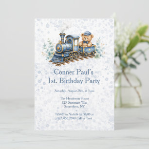 Little Conductor Train Boy Birthday Party Invitation