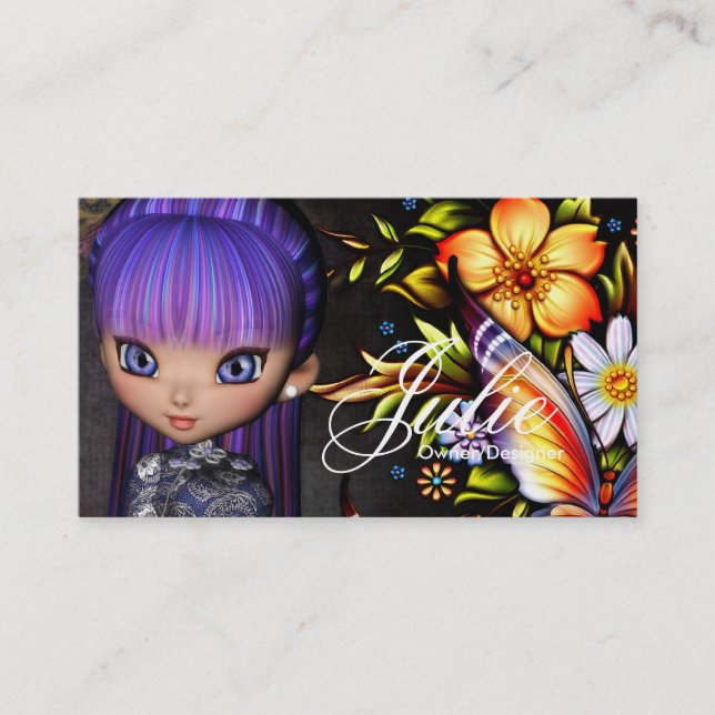 Little Cookie Asian Girl Fantasy Business Card 4 (Front)