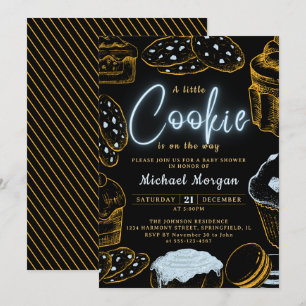 Little Cookie Baby Boy Blue and Black Baby Shower Invitation