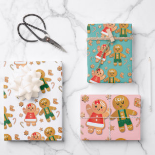Little Cookie Christmas Gingerbread girl boy Wrapping Paper Sheet