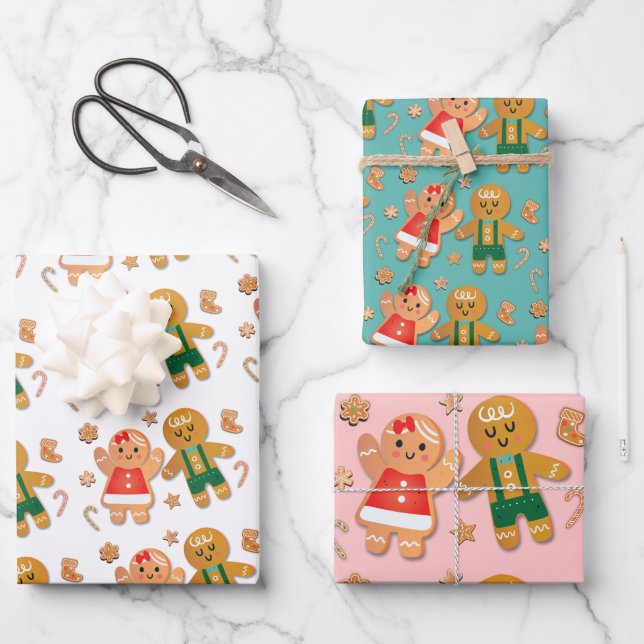 Little Cookie Christmas Gingerbread girl boy Wrapping Paper Sheet (Front)