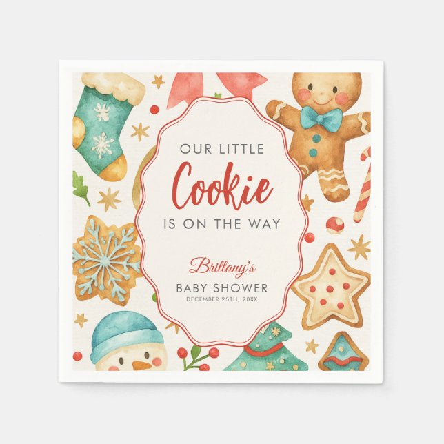 Little Cookie Is On The Way Christmas Baby Shower Napkin (Front)