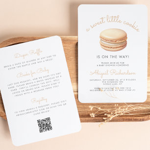 Little Cookie Macaron QR Code Neutral Baby Shower Invitation