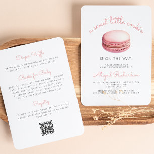 Little Cookie Macaron QR Code Pink Baby Shower Invitation