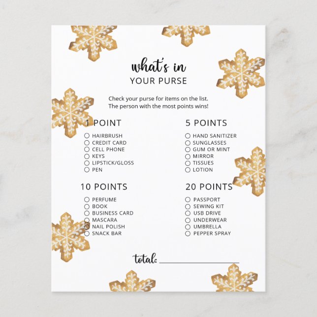 Little cookie whats in your purse baby shower game (Front)