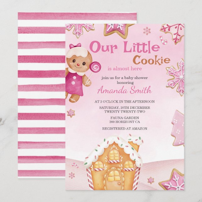  Little Cookie Winter Christmas Girl Baby Shower Invitation (Front/Back)