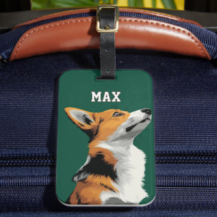 Little Corgi on Green Background Luggage Tag