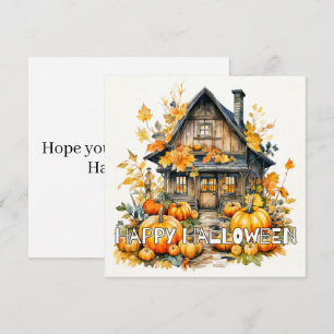 Little Cottage In Autumn Halloween                Card