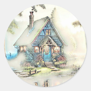 Little Cottage In The Woods - Enchanting Escape Classic Round Sticker