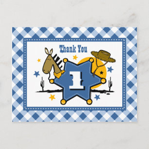 Little Cowboy 1st Birthday Thank You Postcard