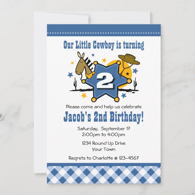 Little Cowboy 2nd Birthday Party Invitation (Front)