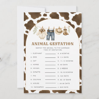 Little Cowboy Animal Gestation Baby Shower Game