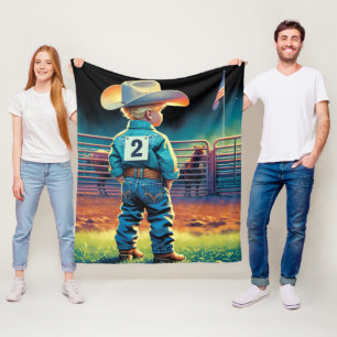 Little Cowboy at Rodeo Fence American Flag Horses Fleece Blanket