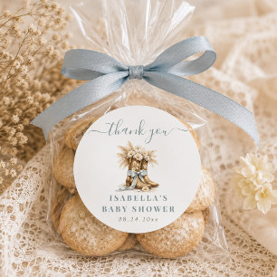 Little Cowboy  Baby Boy Shower Western Thank You Classic Round Sticker