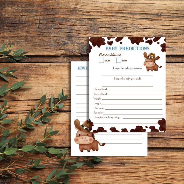 Little cowboy baby shower baby predictions advice (Little cowboy western baby shower games baby predictions and advice for the new parents card)