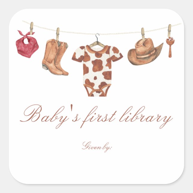 Little Cowboy Baby shower - baby's first library Square Sticker (Front)
