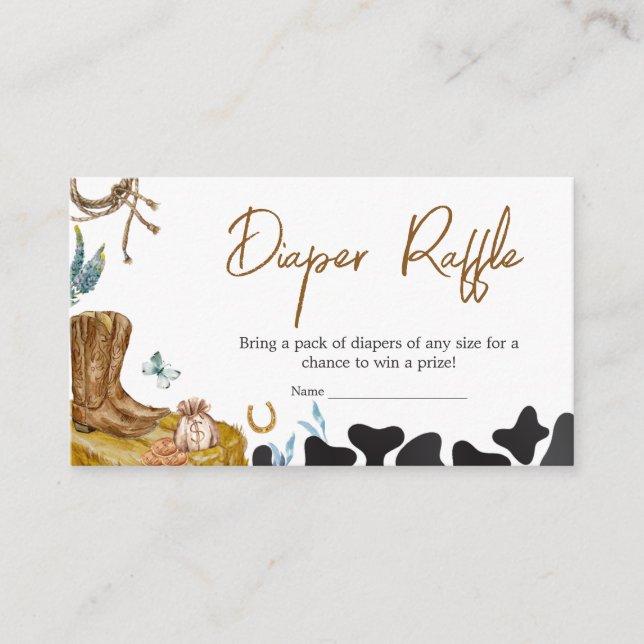 Little Cowboy Baby Shower Diaper Raffle Enclosure Card (Front)