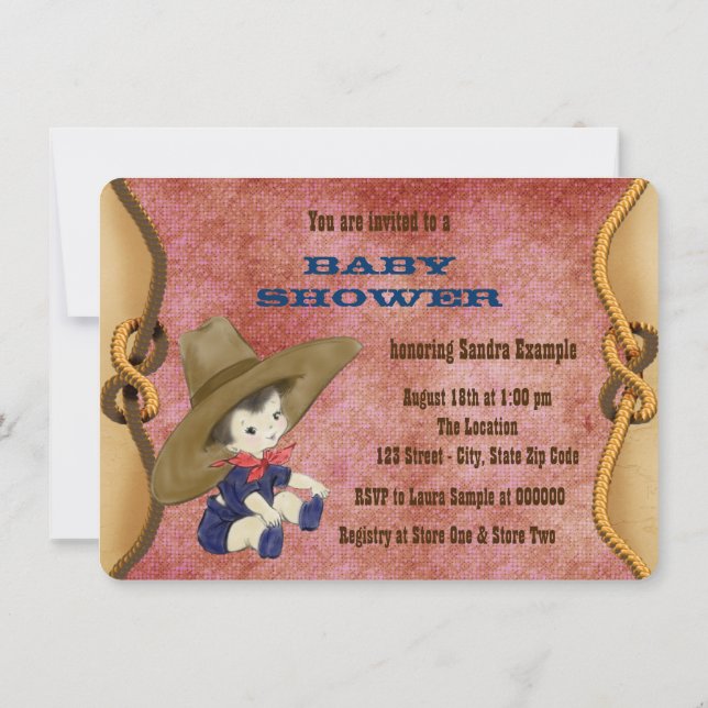 Little Cowboy Baby Shower Invitation (Back)