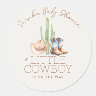 Little Cowboy Baby Shower Round Sticker