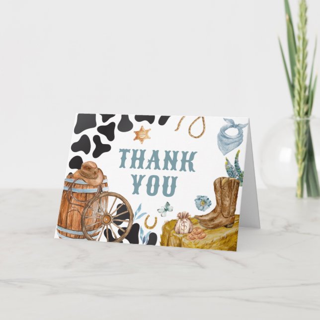 Little Cowboy Baby Shower  Thank You Card (Front)