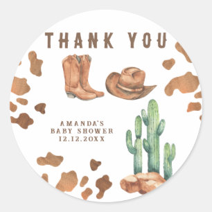 Little Cowboy Baby Shower Thank you Classic Round Sticker